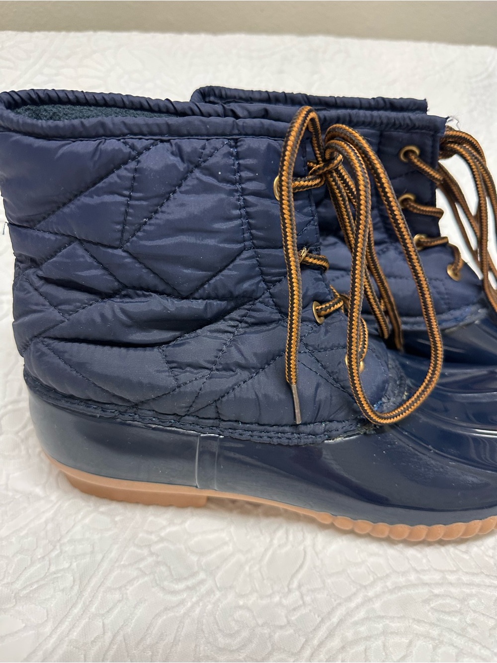 Women’s Navy Quilted Waterproof Duck Boots - Picture 3 of 7